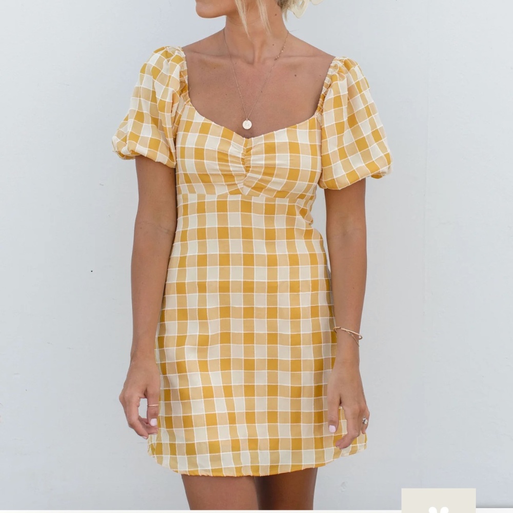Solai the Label Plaid Marigold Mini Dress